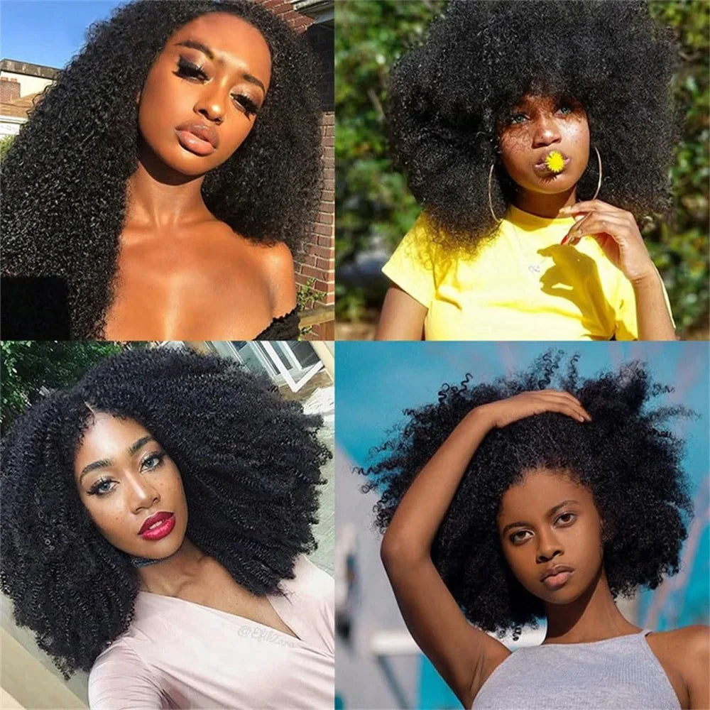 Afro Kinky Curly Human Hair Brazilian Virgin 100% Human Hair Extensions Natural Color Weave 1/3/4 Bundles Double Weft Extensions