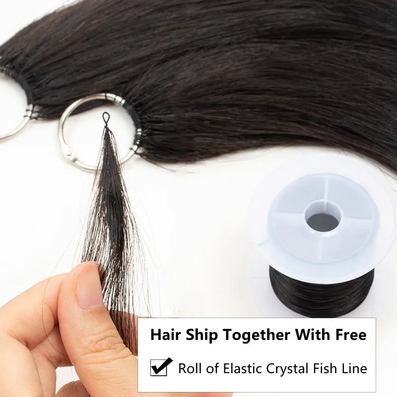 Feather Line Hair Extensions Natural Human Hair Machine Remy Invisible Micro Interface With Free Braideds 40 strands/Pack