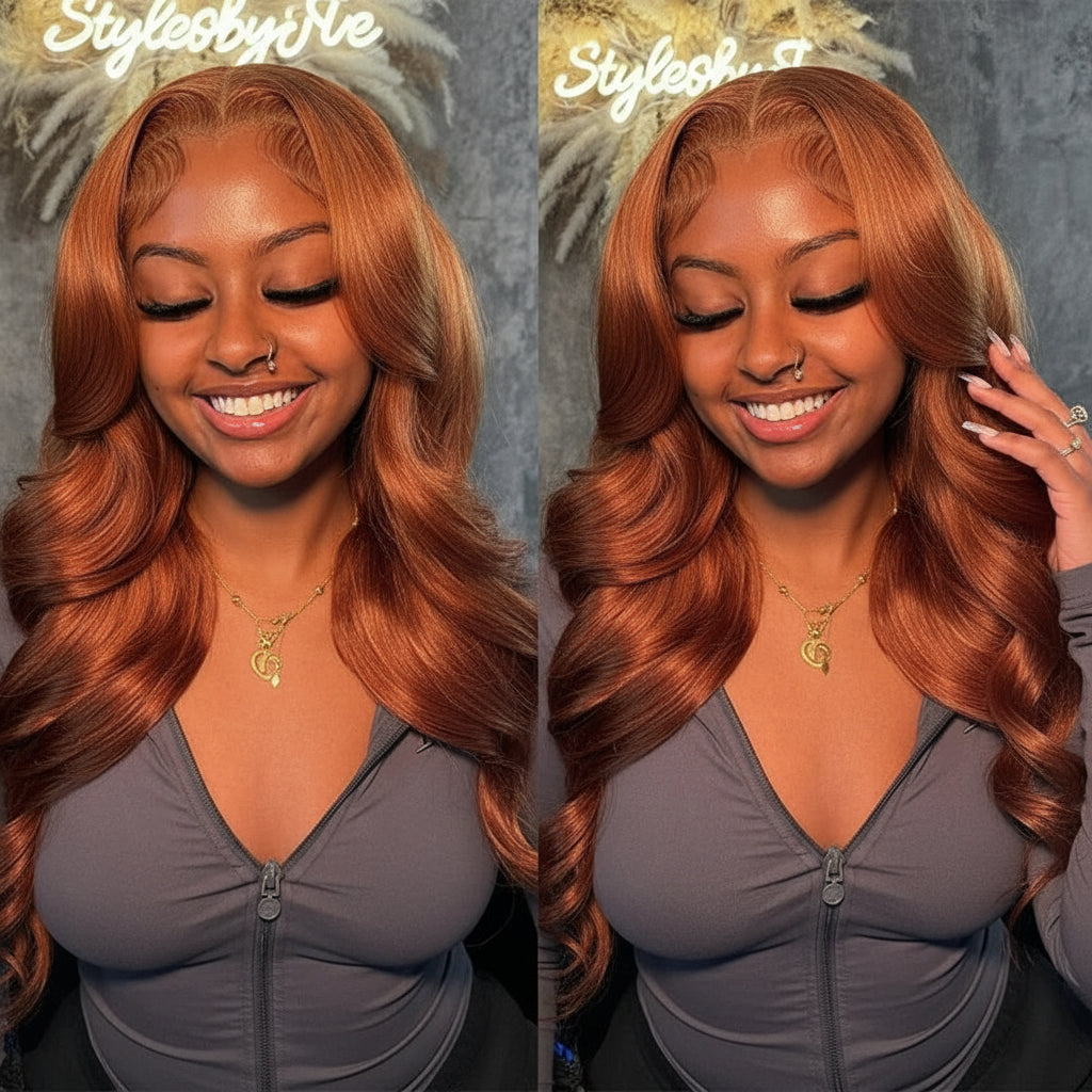 Glueless Wigs 9X6 Burgundy Red Human Hair Wigs Ready To Wear And Go Body Wave Bone Straight Colored Lace Front Wig Ginger Blonde