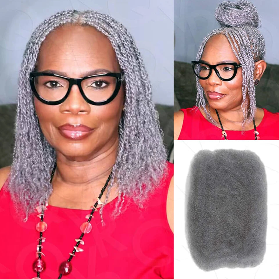 Salt Grey Afro Kinky Bulk Human Hair Extensions Natural Black/Brown/Grey - Lightweight for Braiding, Styling & Everyday Wear