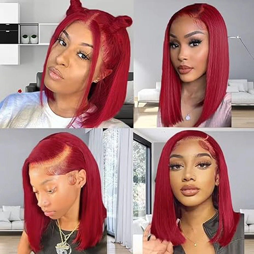 12Inch 99j Bob Wig Human Hair Glueless 13x4 HD Transparent Lace Frontal Wig Human Hair Bob Wigs PrePlucked 180% Density