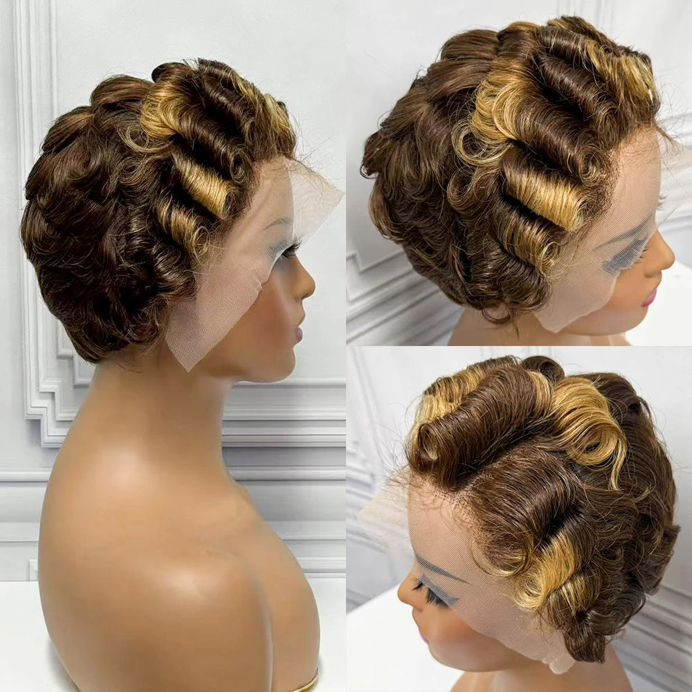 Pixie Cut Short Bob Human Hair Wigs 13x4 Transparent Lace Frontal Wigs Brazilian 180% Density Loose Curly For Black Women