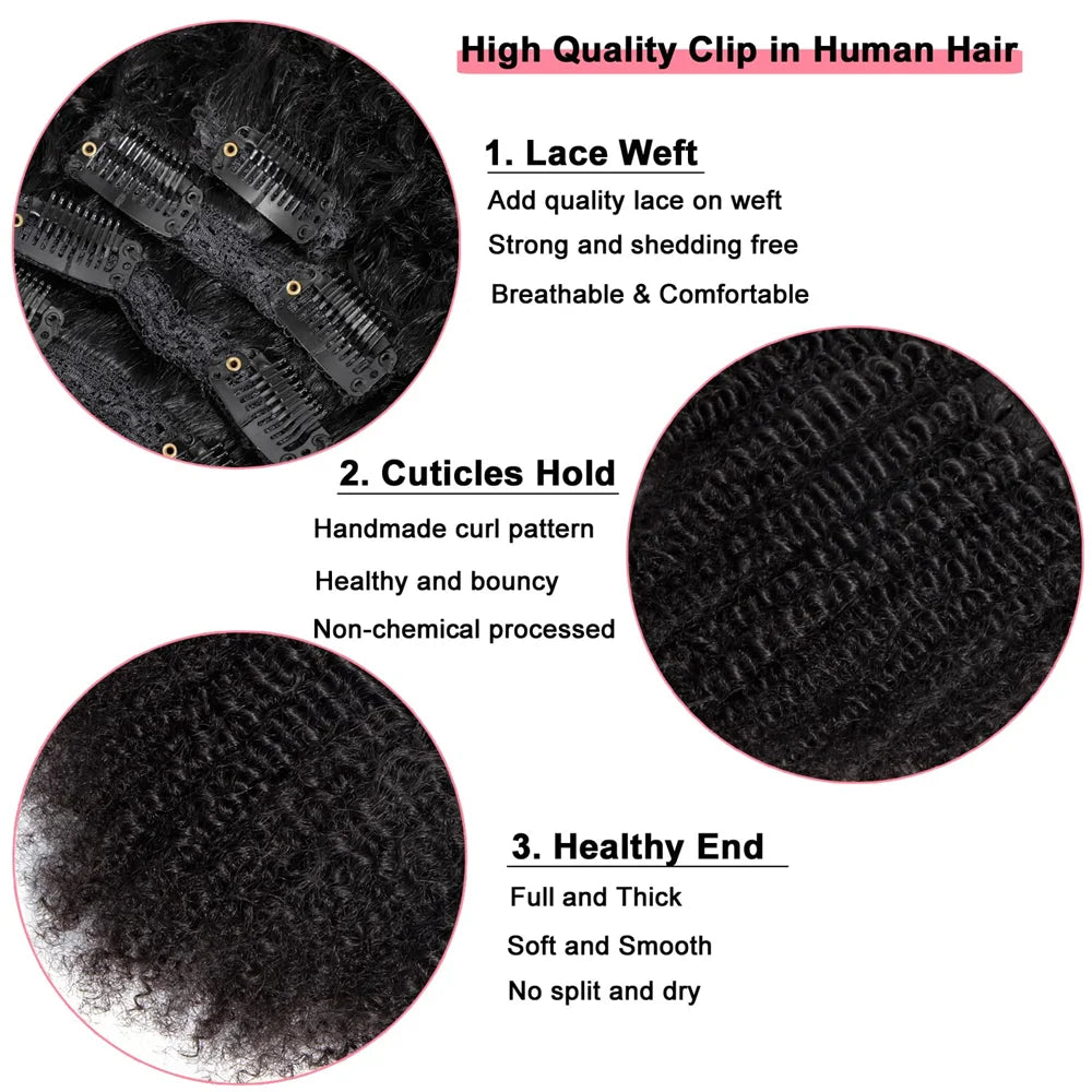 Afro Kinky Curly Clip in Hair Extensions Real Human Hair for Women 4B 4C Kinkys Curly Human Hair Clip ins Brazilian Remy Hair