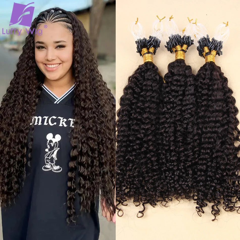 Micro Loop Human Hair Extensions Curly Microlink Hair Extensions for Black Women Burmese Micro Ring Loop Extensions Human Hair