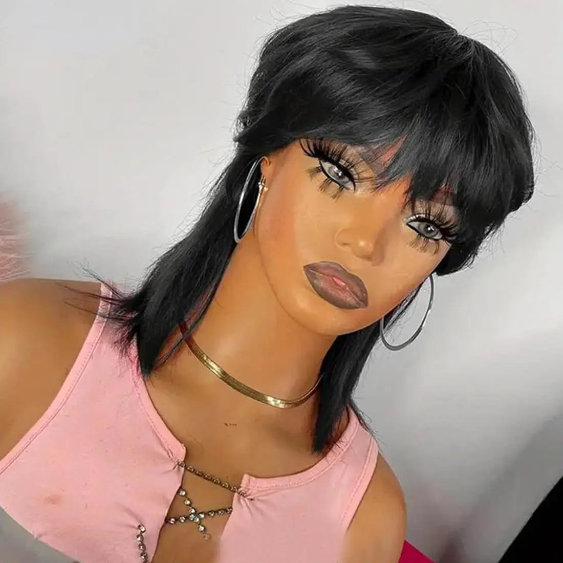 Short Pixie Cut Wigs Wear And Go Glueless Wigs Human Hair Short Straight Bob Wig With Bangs Black Brazilian Full Machine Wig