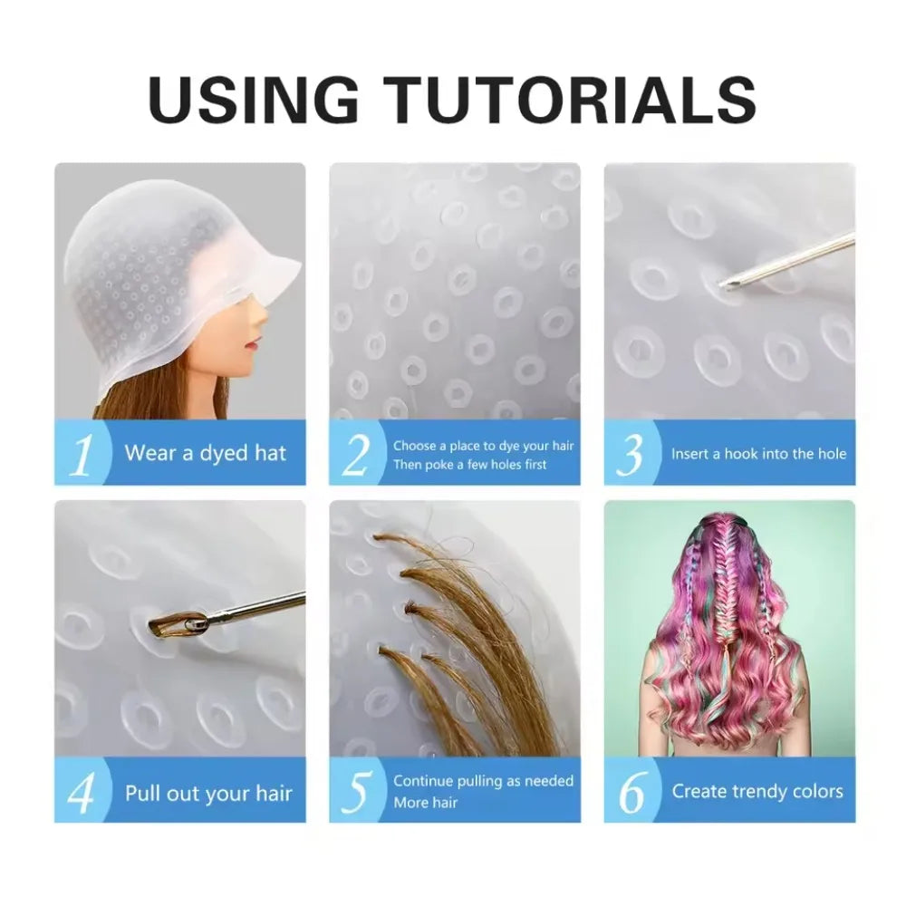 Hairdressing Hair Dyeing Caps With Metal Hooks Professional Barber Silicone Hair Coloring Cap Barbershop Salon Styling Tools