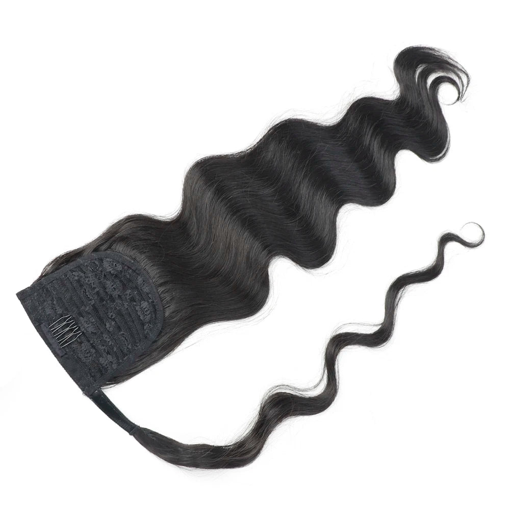 Body Wave Ponytail Human Hair Extensions Natural Black Color Wrap Around 100% Straight Human Hair Ponytails Clip In Extension