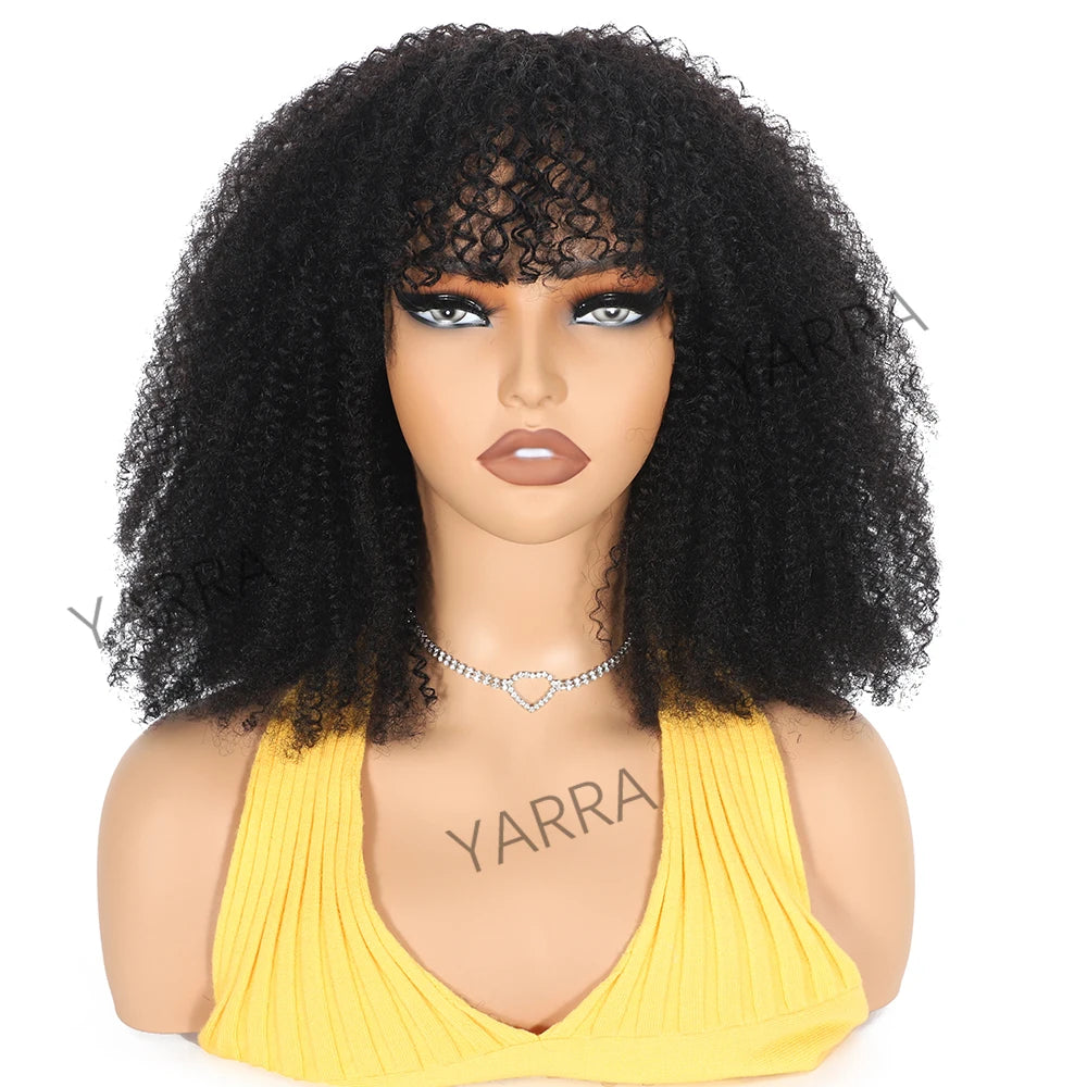 Afro Kinky Curly Human Hair Wigs With Bangs For Black Women 250% Density Brazilian 100% Human Hair Remy Full Machine Made Hair