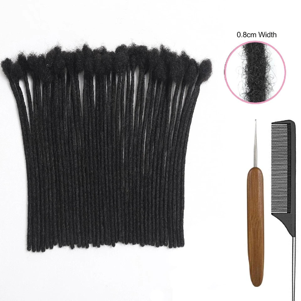 Afro Fully Handmade Permanent Loc Extensions Human Hair 0.8cm Boho Braids Dreadlock Extension Human Hair For Women 10-40 Strands