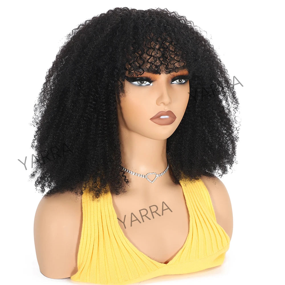 Afro Kinky Curly Human Hair Wigs With Bangs For Black Women 250% Density Brazilian 100% Human Hair Remy Full Machine Made Hair