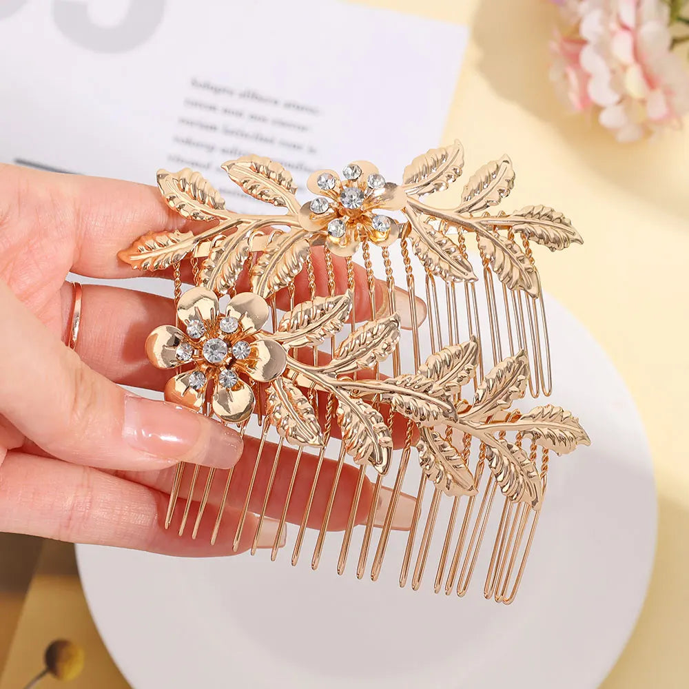 Wedding Hair Accessories Leaf Hair Clips for Women Fashion Crystal Bride Headdress Hairpin Crystal Hair Combs Girls Jewelry Gift