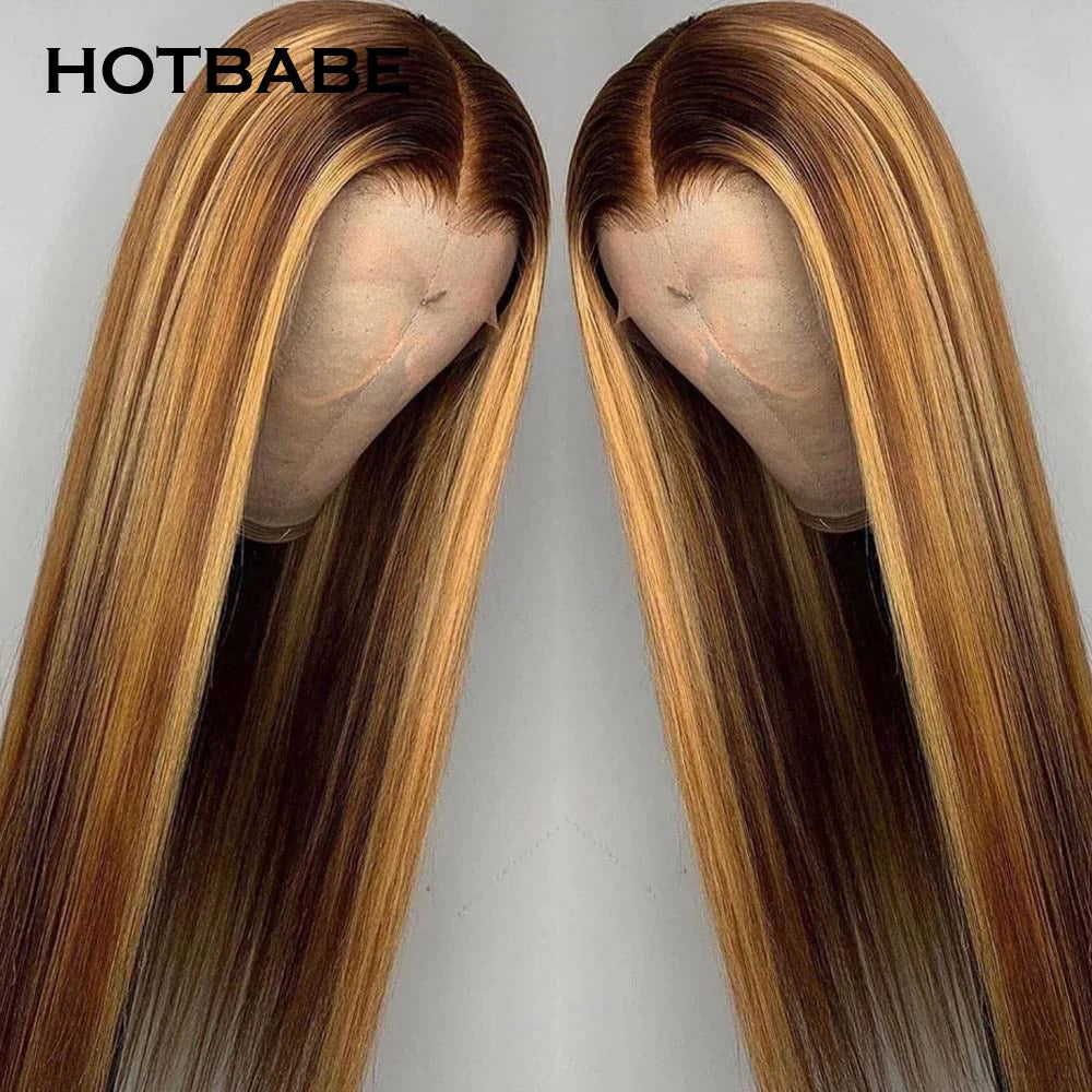Glueless Wig Human Hair Ready To Wear Highlight Straight 13x6 HD Lace Front Human Hair Wigs For Women Preplucked Brazilian Hair