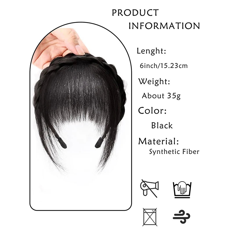 Synthetic Wig with Bangs and Sideburns Trendy Braided Headband Hair Braid Headband for Women Hair Extension Bangs Braided Wigs