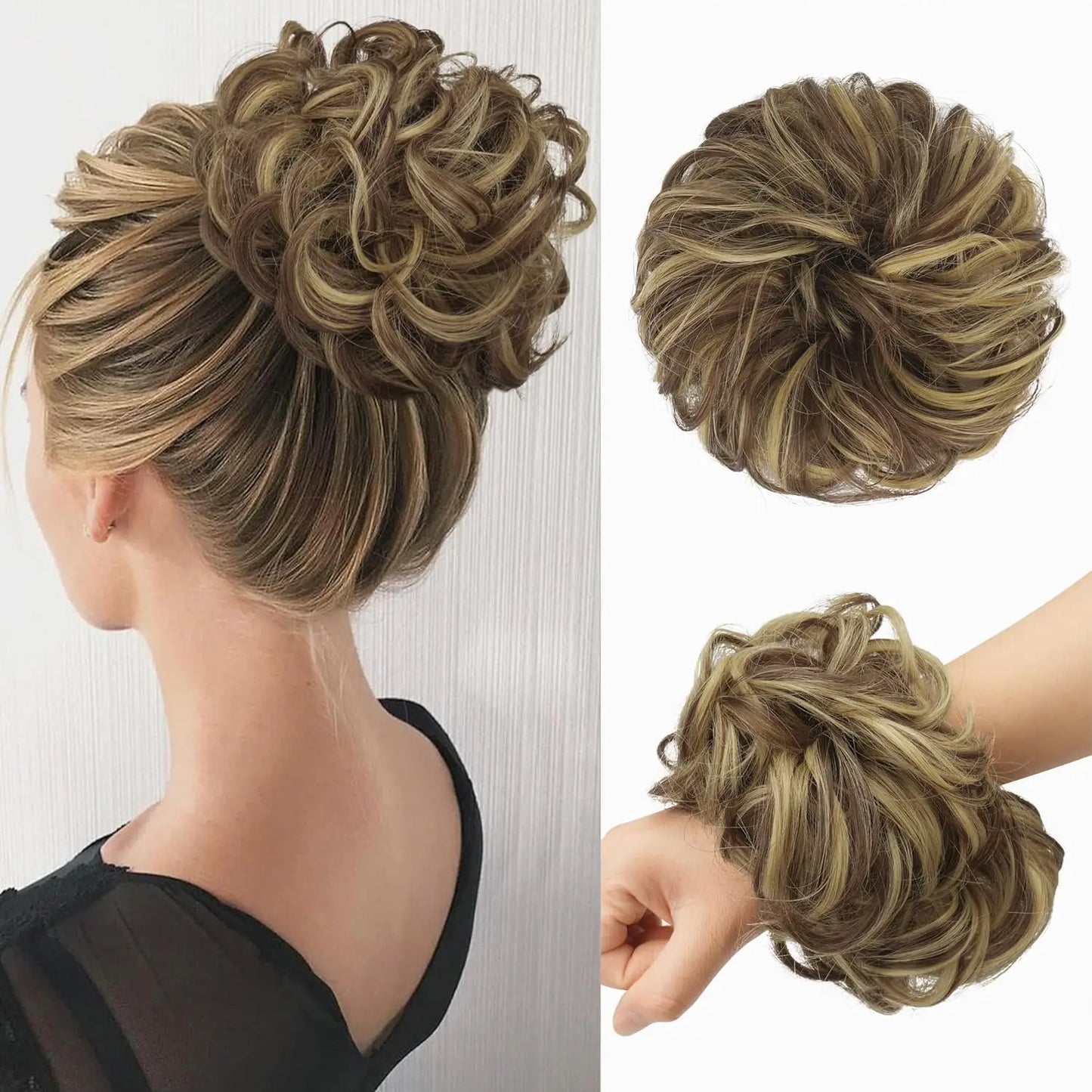 6 inch elegant bun hair extensions for women, synthetic high temperature fibers, natural look, durable elastic band, multiple co