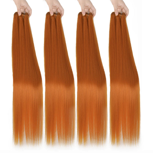 Straight Hair Extensions Synthetic Smooth Ombre Hair Weaving 26 inches brown Synthetic Straight Hair Bundles Full To End