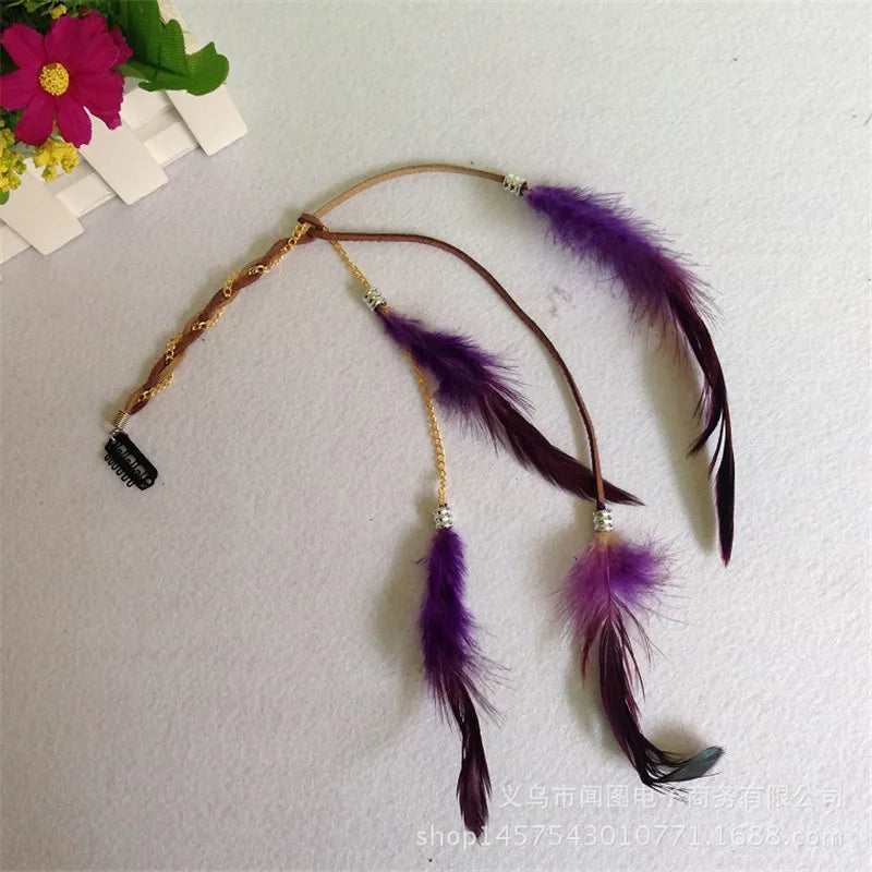 Bohemian Feather Hairband Women's Festive Masquerade Carnival Hippies Costume Indian Prom Gypsy Long Tassel Hair Accessories