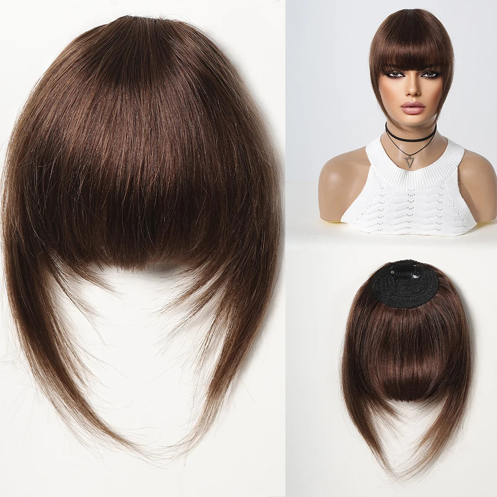 Human Hair Fringe Bangs Natural Black Remy Human Hair Bangs Full Hair Bangs Extensions Clips in Hairpieces for Women Daily Use