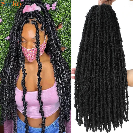 12'14'18'24'Butterfly Faux Locs Crochet Hair Twisted Boho Locs Braiding Hair Distressed Meche Soft Butterfly Locks Crochet Braid