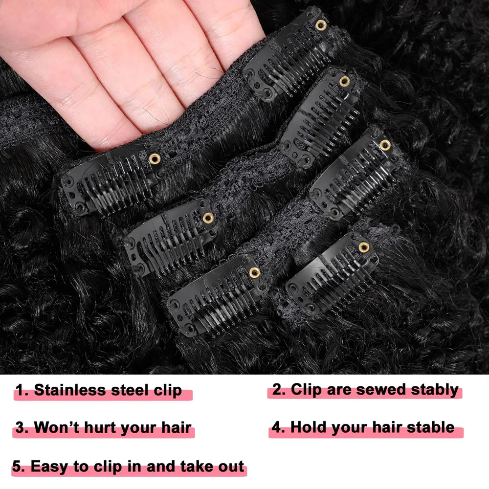 Afro Kinky Curly Clip in Hair Extensions Real Human Hair for Women 4B 4C Kinkys Curly Human Hair Clip ins Brazilian Remy Hair