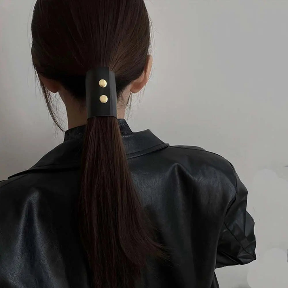 Accessories Girl's Headwear Hair Wrap Hairpins Korean Style Hair Cuff Ponytail Holder PU Leather Hair Band Women's hair clips
