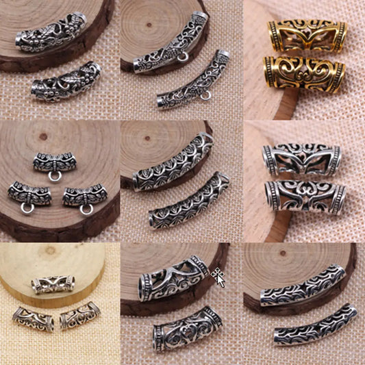 African Hair Braid Tube Metal Hollow Hair Dread Bead Dreadlock Cuffs Charms For Jewelry Making DIY Pendants For Gift Bulk