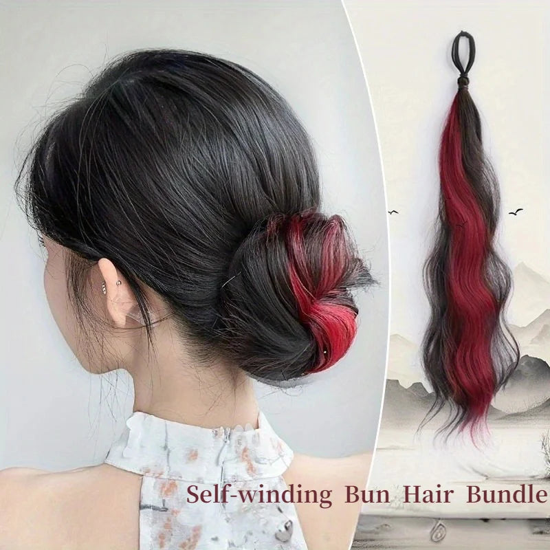 50cm Synthetic Self-Winding Ball Head Wig Hair Bundle Female Hightlight DIY Bun Hair Bundle To Increase Hair Volume Bud Hair Bun