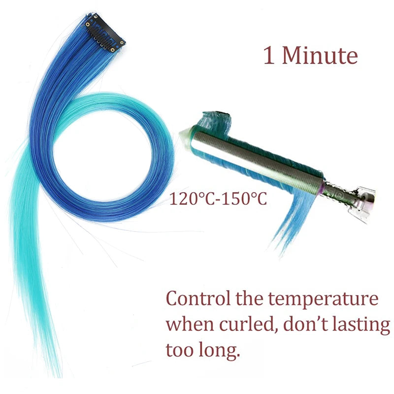 Colored Clip in Hair Extensions 22 Inch Straight Syntactic Pink Color Hairpiece Rainbow Party Highlights for Women Girls Kids