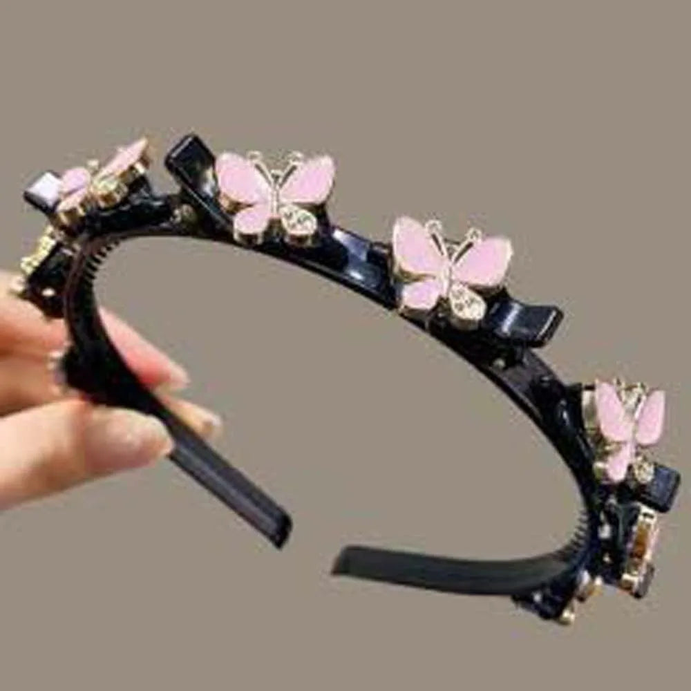 Hair Accessories Elegant Hair Bands with Clips Shiny Sweet Women Butterfly Hair Hoop Hair Weaving Tool Headwear Hairband Gifts