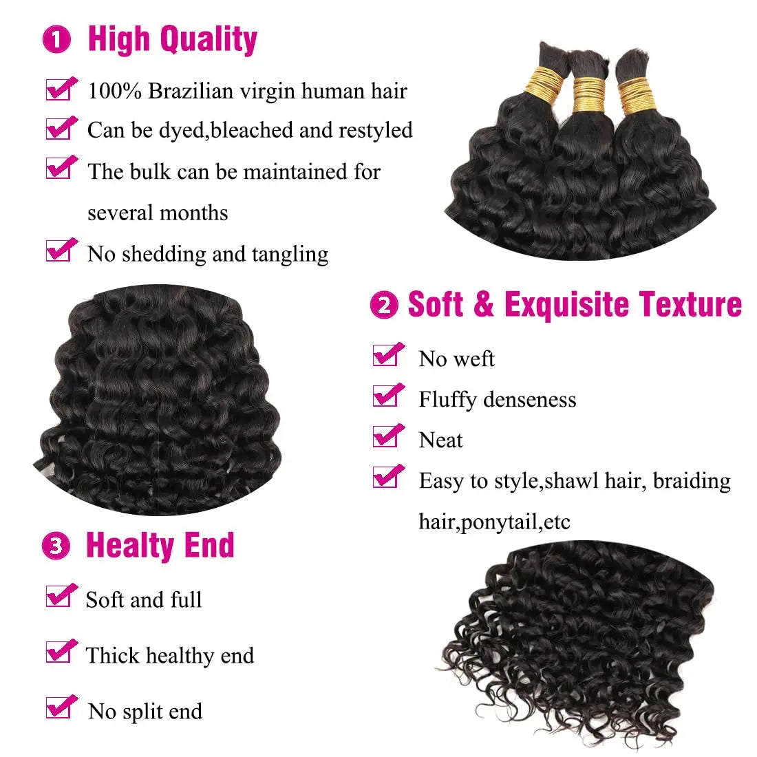 Bulk Hair For Braiding Human Hair Water Wave Braids Hair Double Drawn Full End Bulk Human Hair Extensions 1Bundle No Weft