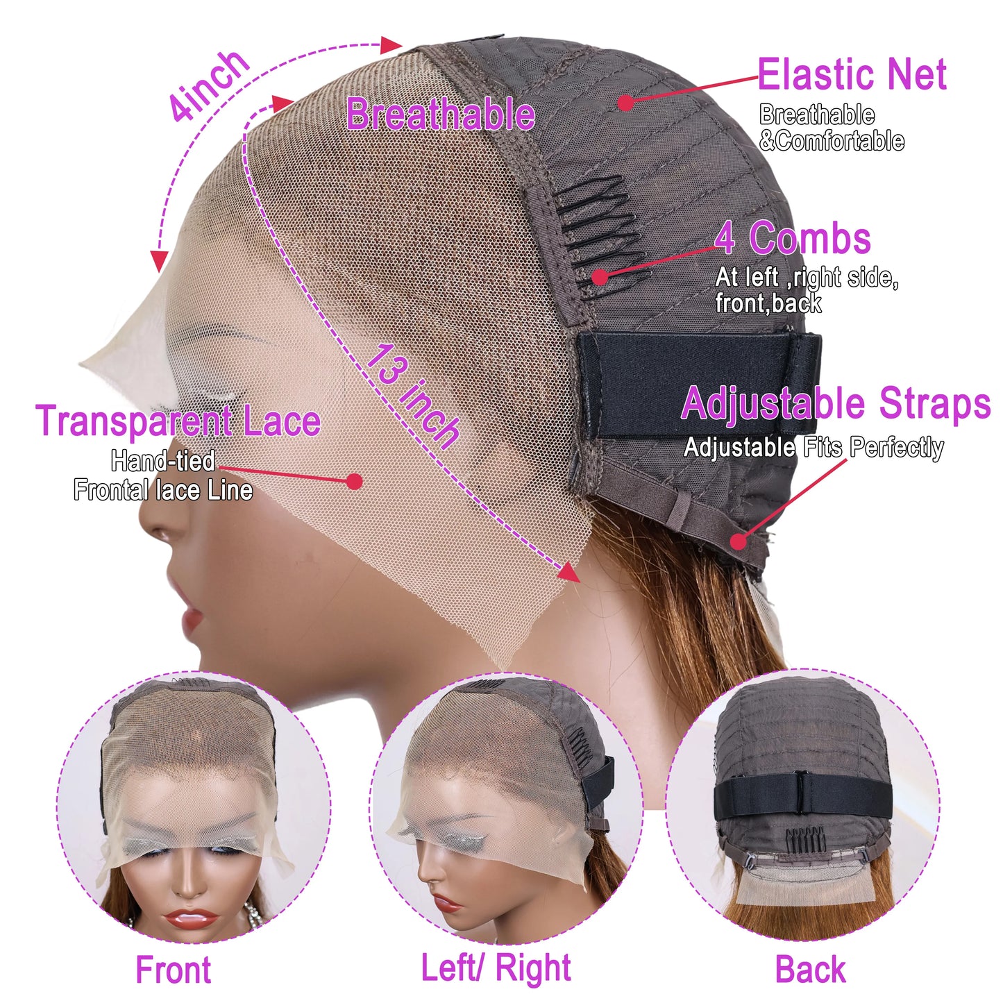 Chocolate Brown Bob Wig 200% Density 10-16Inch 13x4 HD Transparent Lace Front Human Hair Straight Bob Wig Human Hair 100%