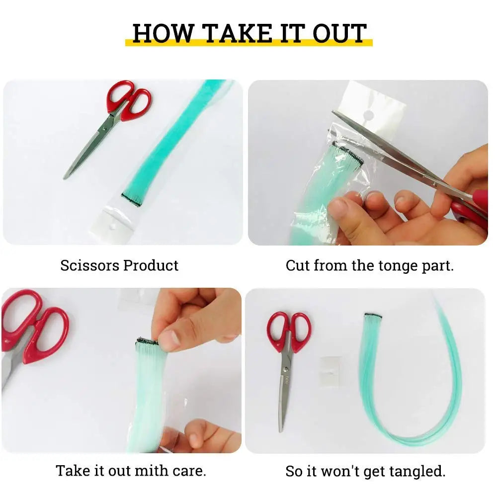 Synthetic 10 PC Hair Extensions Red and Blue Clip in SOlldag Colored Party Highlights Straight Hairpiece for Kids Girls Women