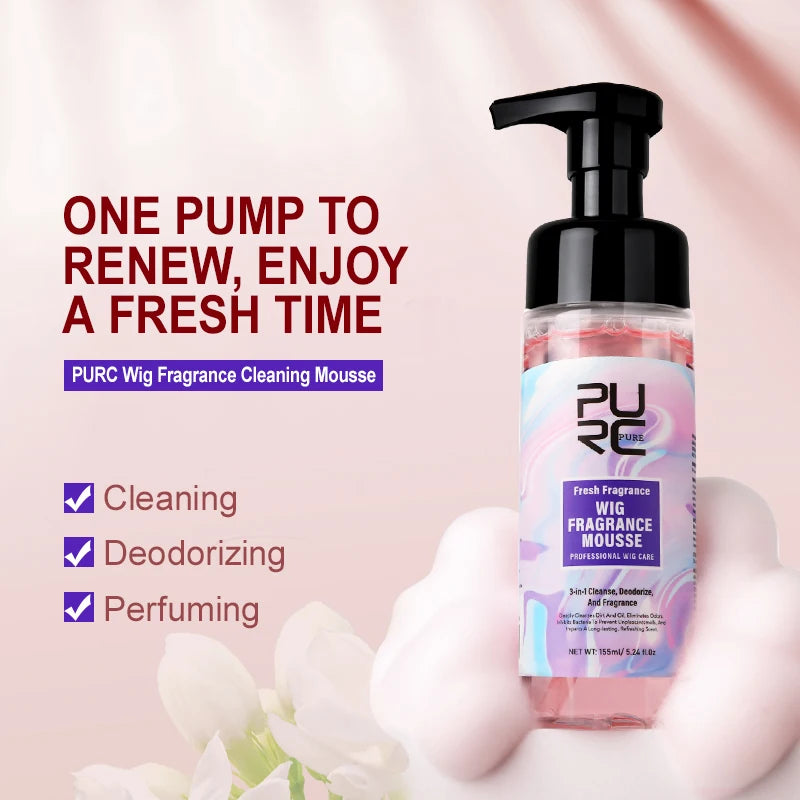 PURC Wig Fragrance Mousse Smoothing Shiny Hair Serum Oil Control Deep Cleansing Professional Wig Hair Care Products 155ml