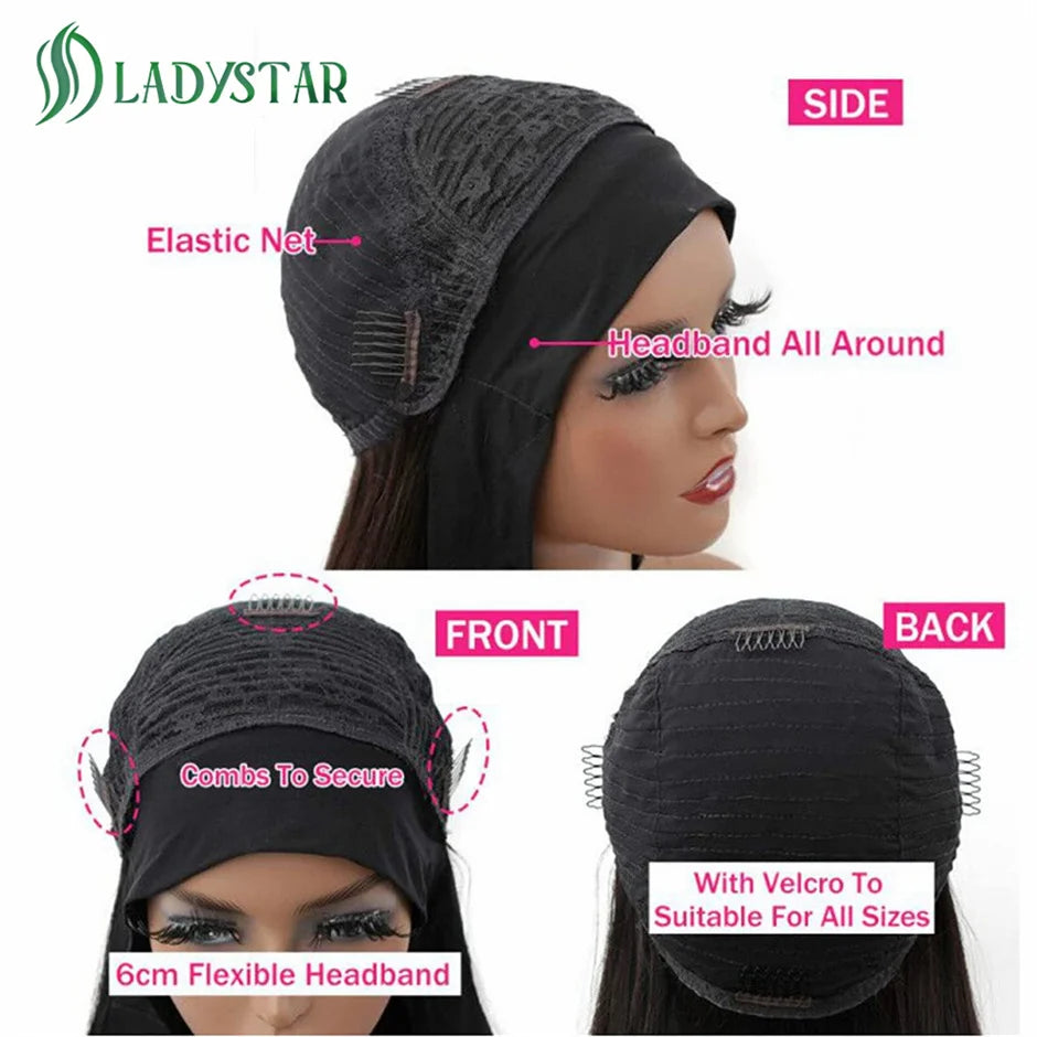 Short Straight Bob Headband Wigs Brazilian Human Hair Wig With Headband. Full Machine Made