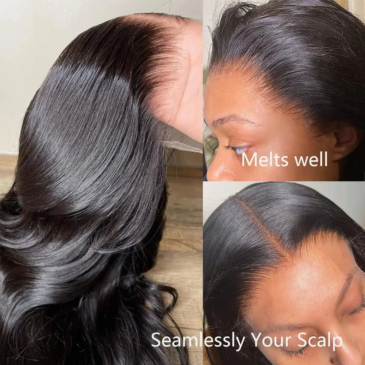 Natural Black Brazilian Body Wave Human Hair Wigs 13x4 HD Transparent Lace Front Wig Pre-Plucked 180% Density Lace Frontal Wig