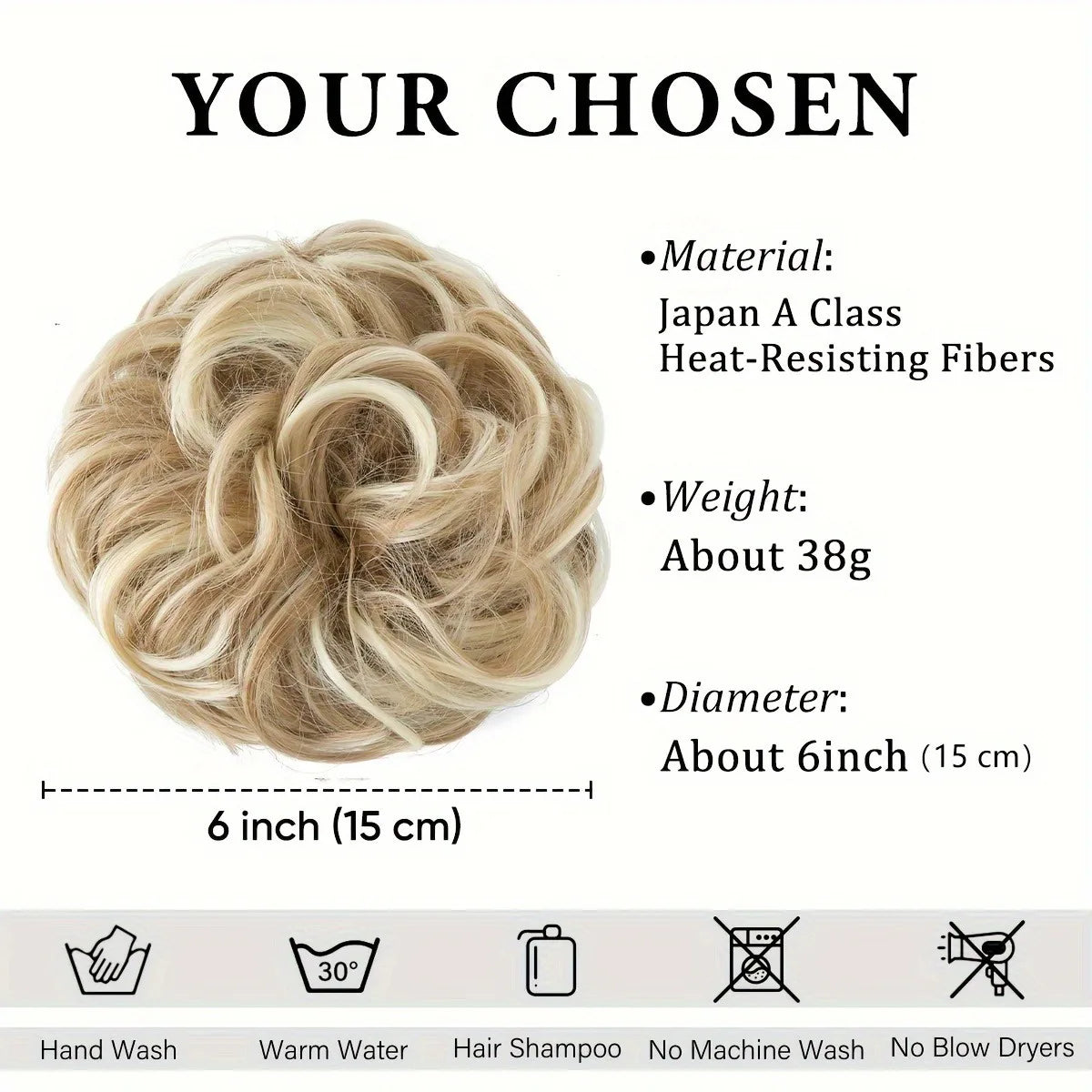 6 inch elegant bun hair extensions for women, synthetic high temperature fibers, natural look, durable elastic band, multiple co