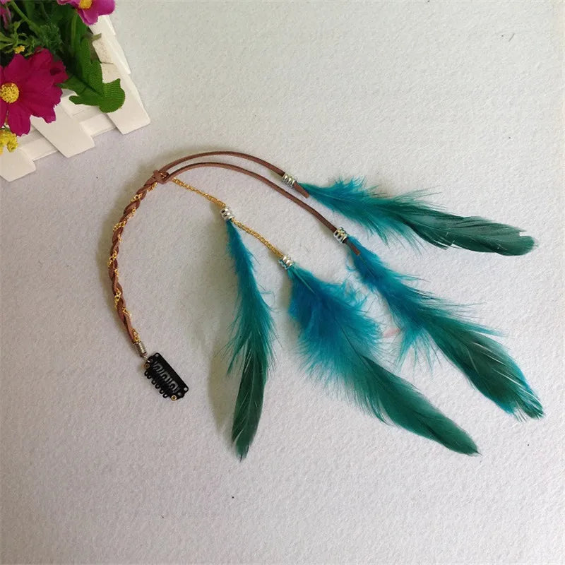 Bohemian Feather Hairband Women's Festive Masquerade Carnival Hippies Costume Indian Prom Gypsy Long Tassel Hair Accessories