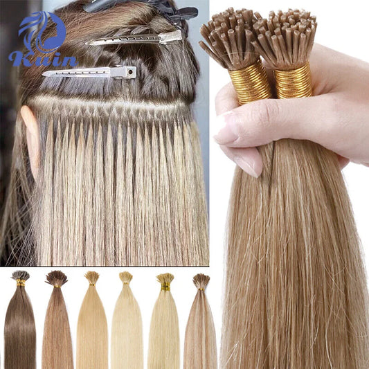 Straight I Tip Human Hair Extensions Real Human Hair Natural Fushion Hair Custom I Tip Keratin Human Hair Extensions Ombre Color