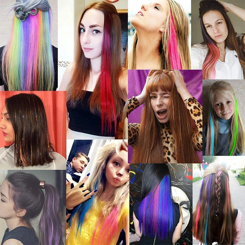 22 inch Colored Hair Extensions Straight Hairpiece 6pcs Colorful Hair Party Highlights Clip in Long Synthetic for Girls Women