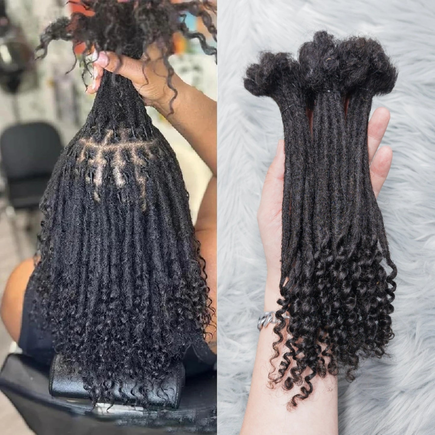 Natural Human Hair Dreadlock Extensions with Curly Ends 8-12 Inch Handmade Curled Tail Locks Extension for Women Men 10 Strands