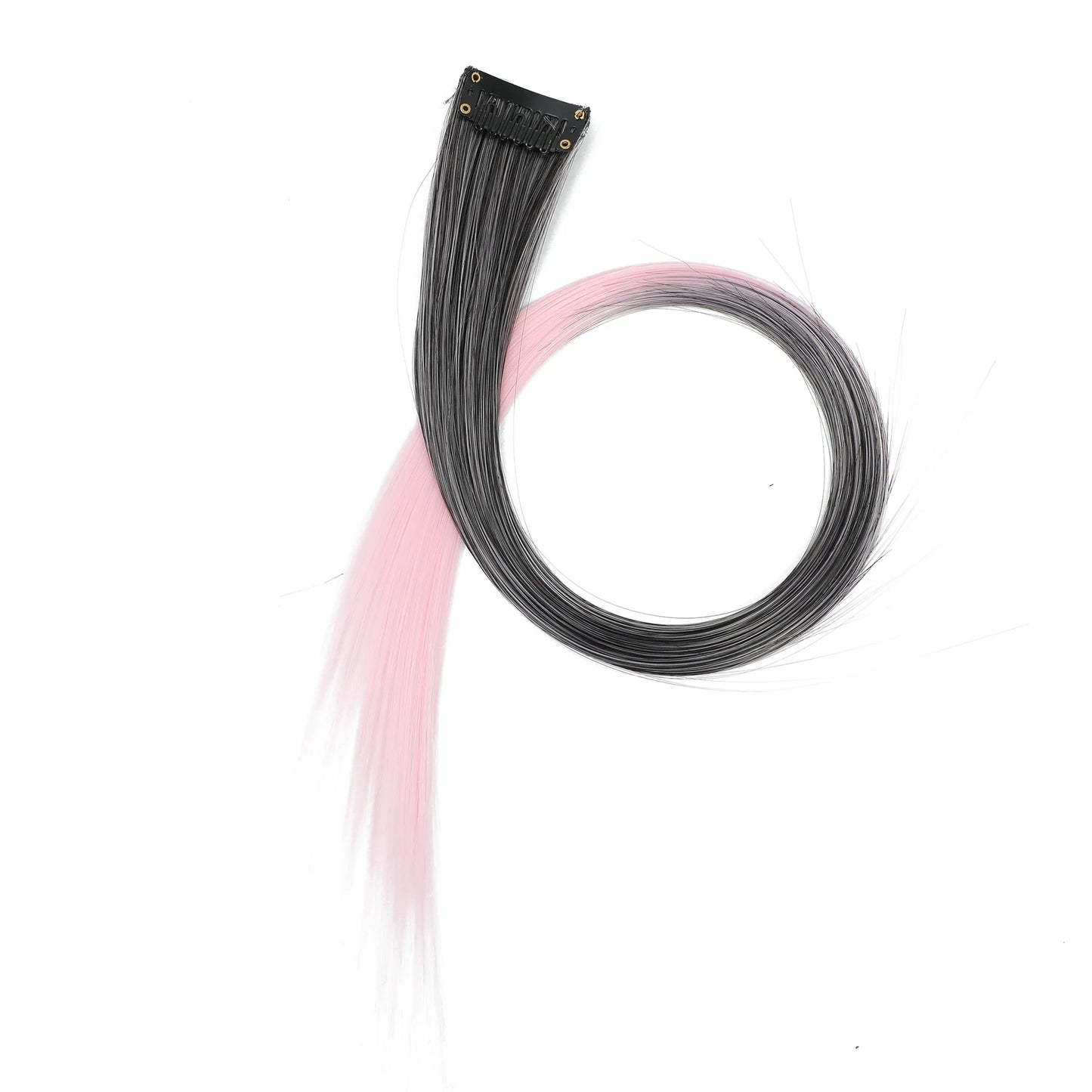 Colored Clip in Hair Extensions 22 Inch Straight Syntactic Pink Color Hairpiece Rainbow Party Highlights for Women Girls Kids