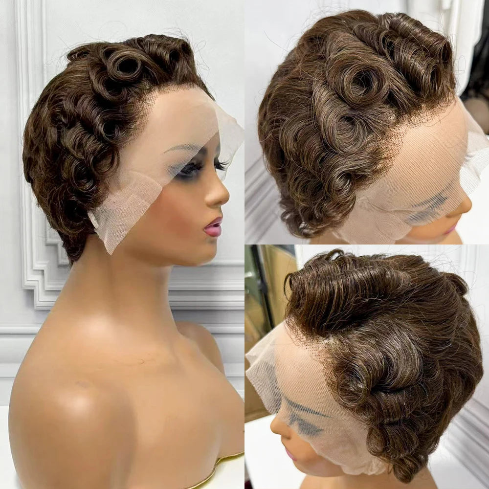 Pixie Cut Short Bob Human Hair Wigs 13x4 Transparent Lace Frontal Wigs Brazilian 180% Density Loose Curly For Black Women