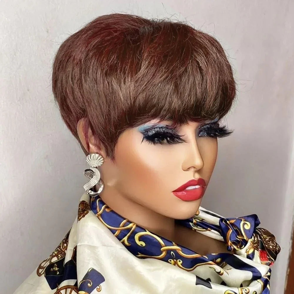 Short Pixie Cut Wig Human Hair For Black Women Machine Made Wigs With Bangs Colored Wig Human Hair Wigs