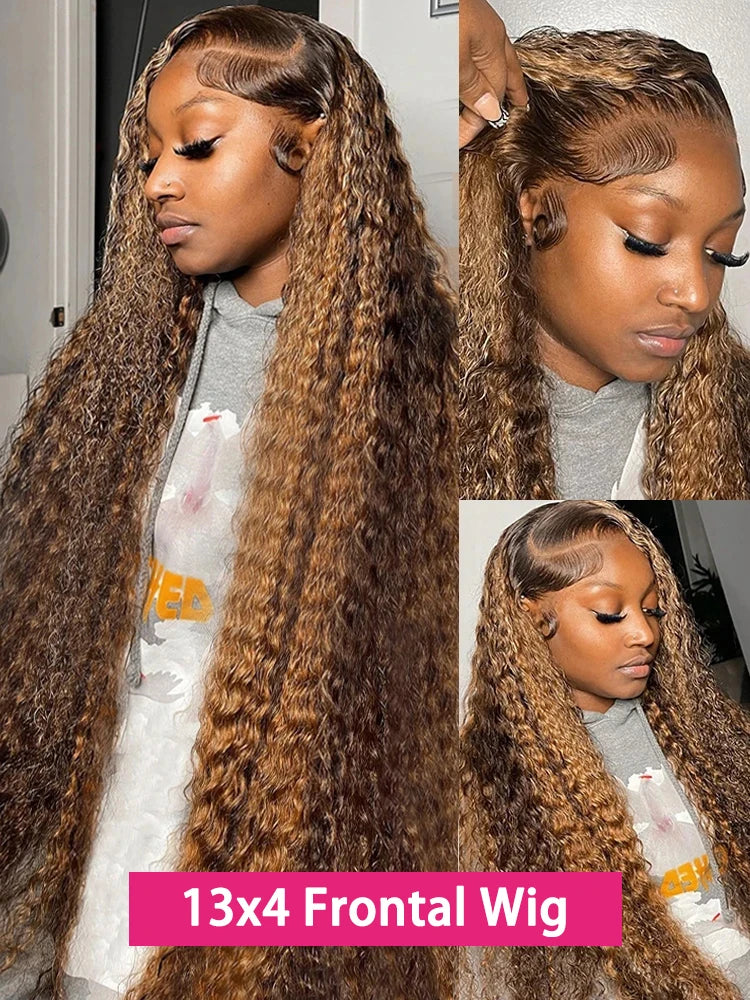 Wear And Go Glueless Wig Ombre Highlight Deep Water Wave 6x4 Hd Lace Glueless Pre Plucked Human Wigs Ready To Go Curly Wig 100%