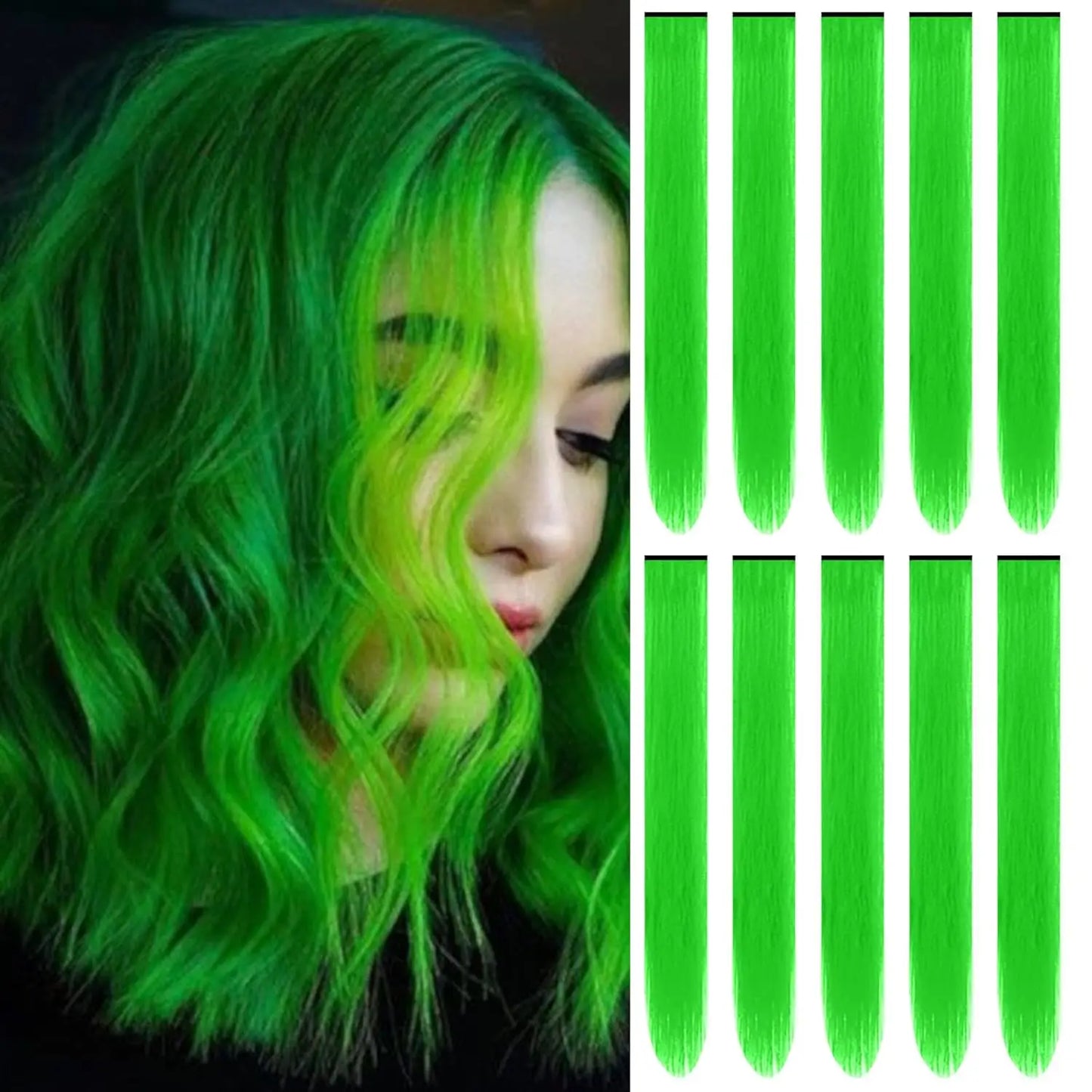 Synthetic 10 PC Hair Extensions Red and Blue Clip in SOlldag Colored Party Highlights Straight Hairpiece for Kids Girls Women