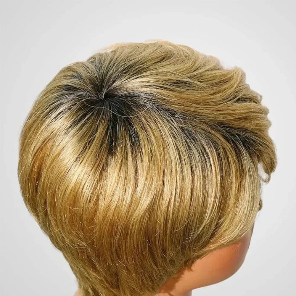 Full Machine Made Wigs With Bangs Human Hair Wigs Hinghlight Blond Short Pixie Cut Wig Human Hair For Black Women