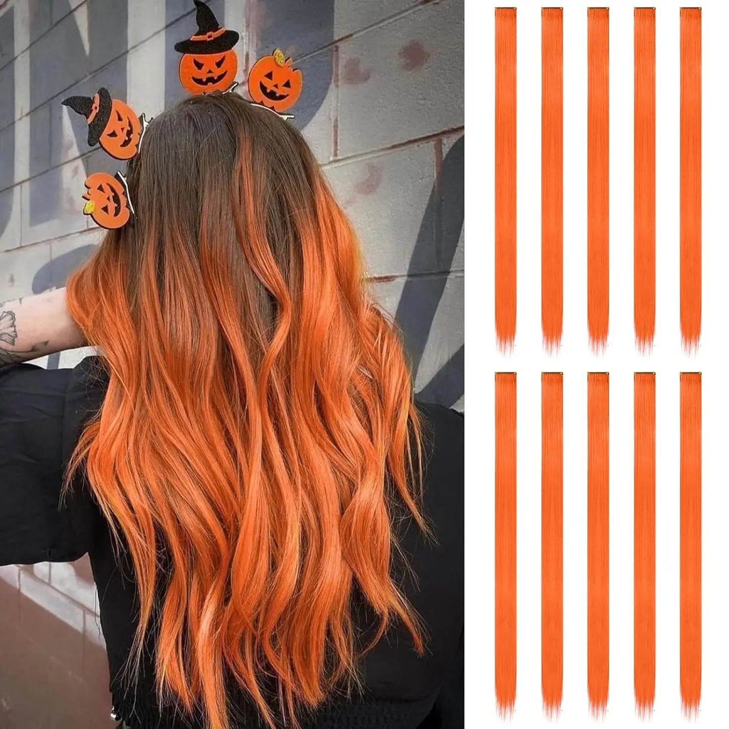 Synthetic 10 PC Hair Extensions Red and Blue Clip in SOlldag Colored Party Highlights Straight Hairpiece for Kids Girls Women