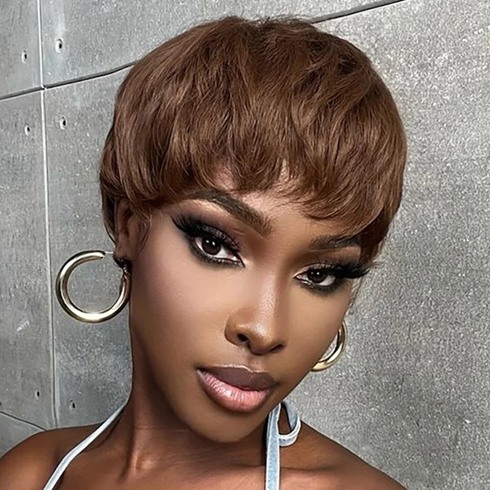 Short Pixie Cut Wig Human Hair For Black Women Machine Made Wigs With Bangs Colored Wig Human Hair Wigs