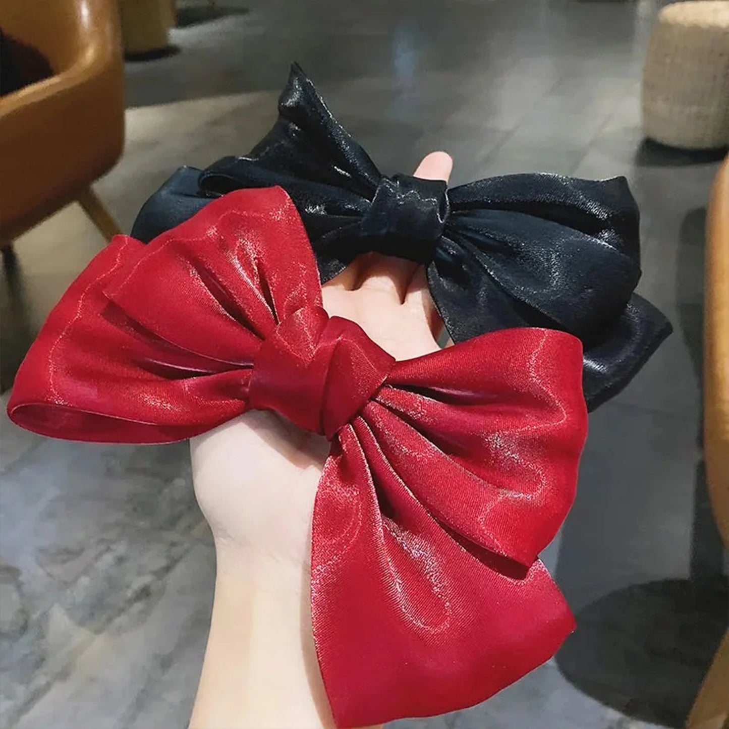 Glossy Bowknot Hair Clip Pearlized Baroque French Barrette Elegant Hairpin for Women Bridal Wedding Xmas Party Hair Accessories