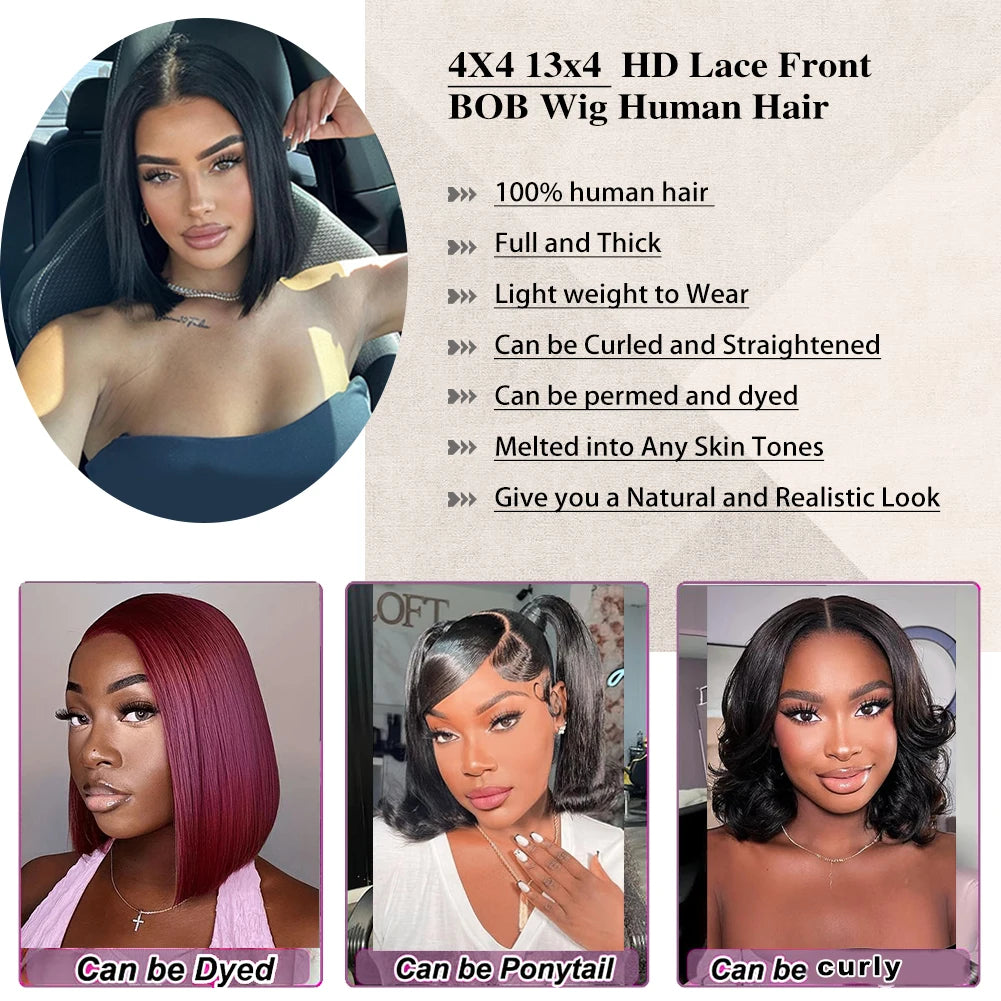 Glueless Wig Human Hair Ready To Wear Short Bob Wigs For Women Transparent 13X4 Lace Human Wig Human Hair Wig Bob Wig