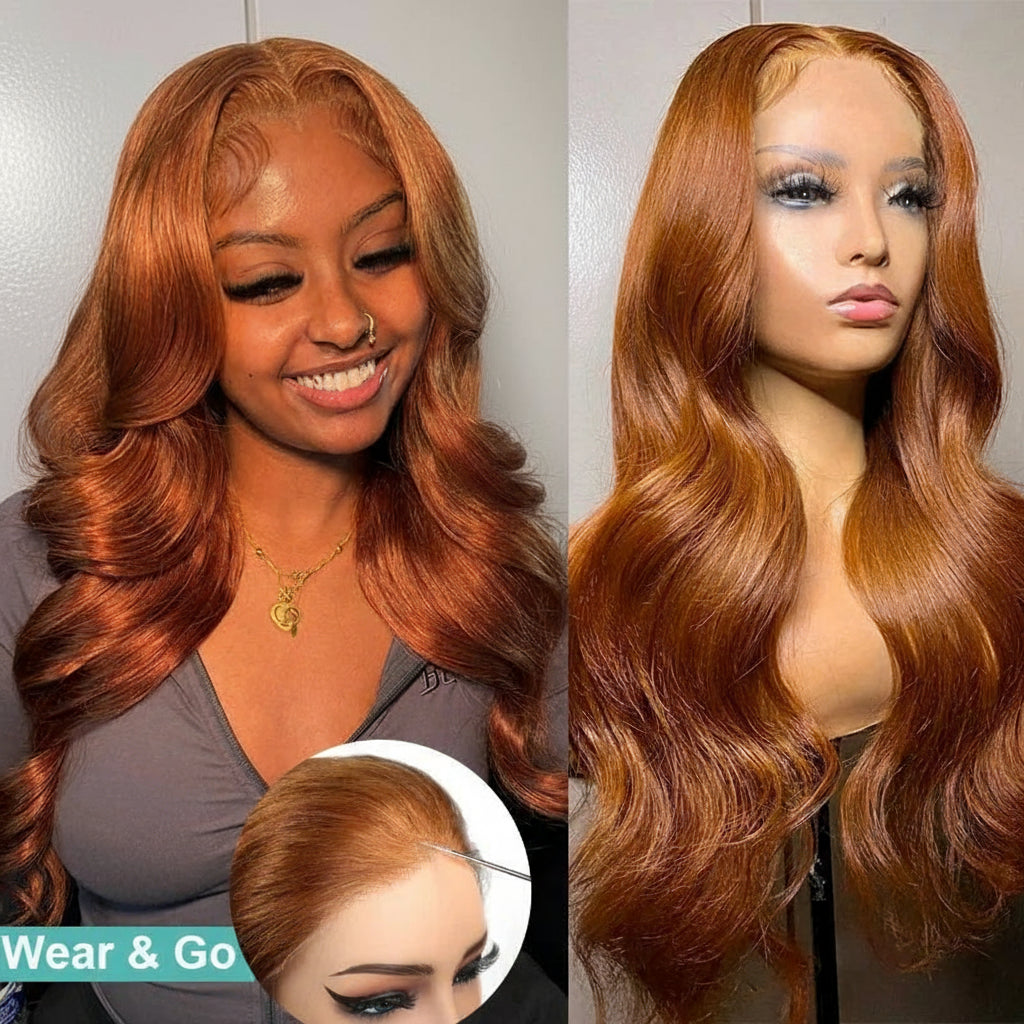 Glueless Wigs 9X6 Burgundy Red Human Hair Wigs Ready To Wear And Go Body Wave Bone Straight Colored Lace Front Wig Ginger Blonde